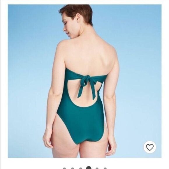 Shade & Shore Teal Bandeau Tie Back Swimsuit - Picture 4 of 5